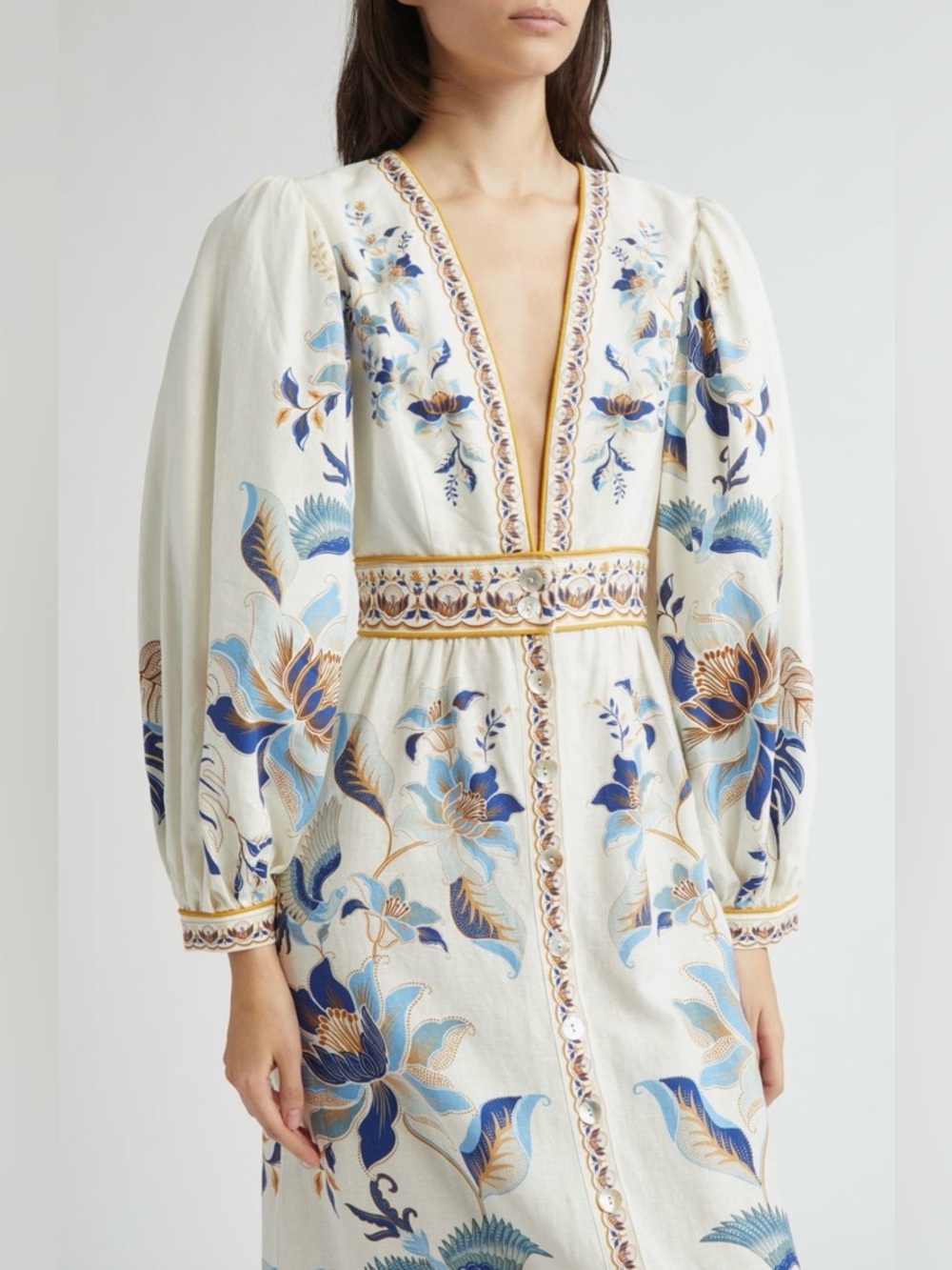 FARM Rio White Maxi Dress with Blue and Gold Floral Embroidery - Picture 5 of 16